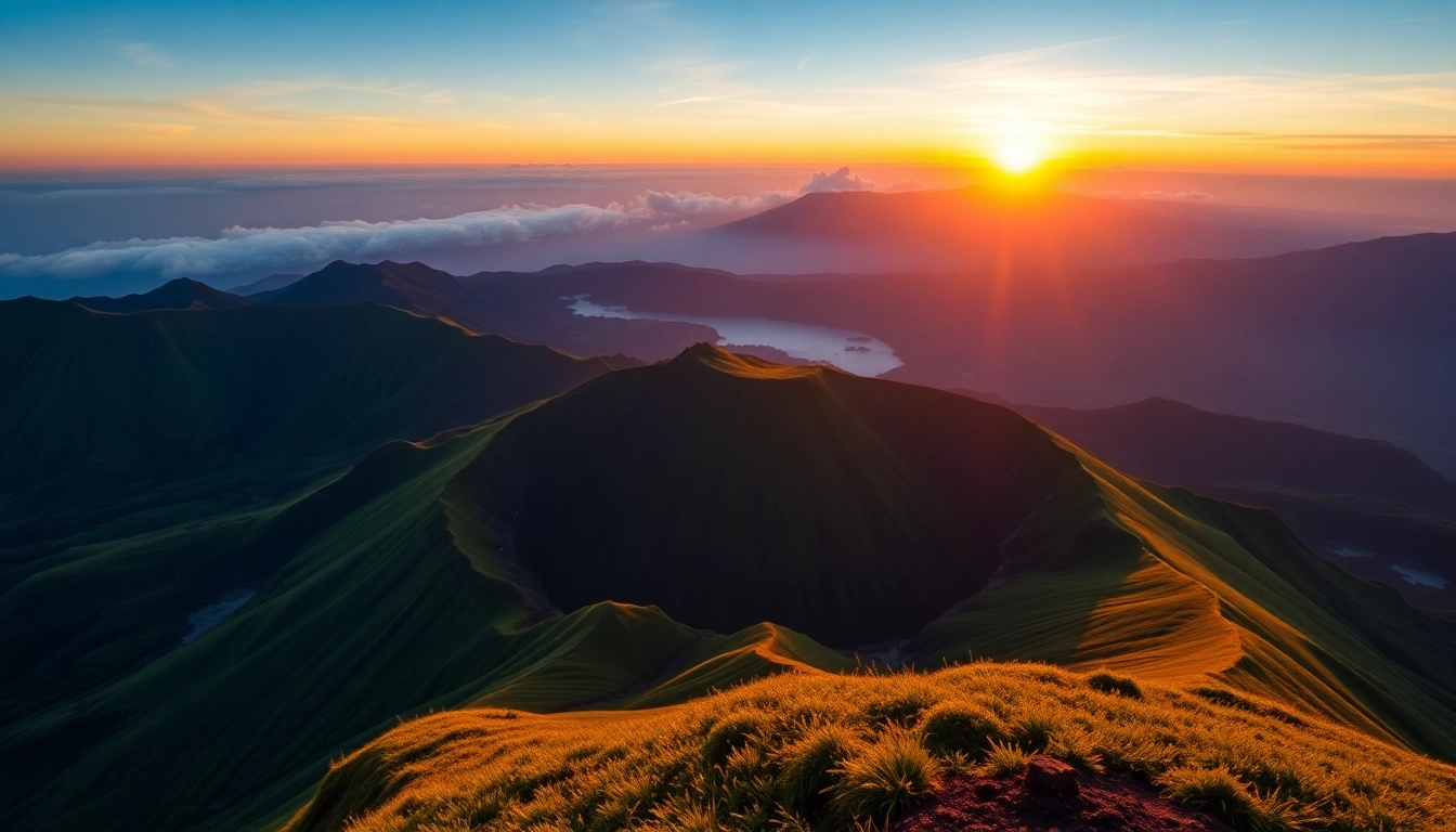 Climber ascending Mount Rinjani with scenic volcanic landscape, showcasing the mountain's height and natural beauty for trekking enthusiasts.