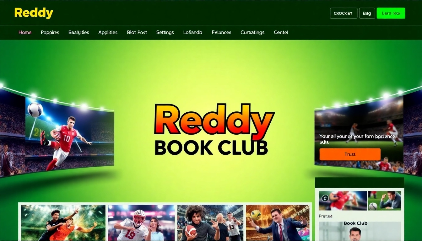 The Reddy Book Club logo displayed on a sleek betting website with active sports events and engaging graphics, emphasizing trust and excitement.