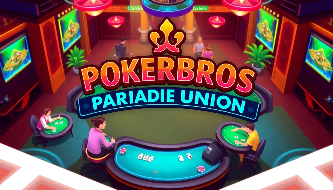 Pokerbros Paradise Union online poker club featuring lively tables and enthusiastic players engaging in friendly competition.