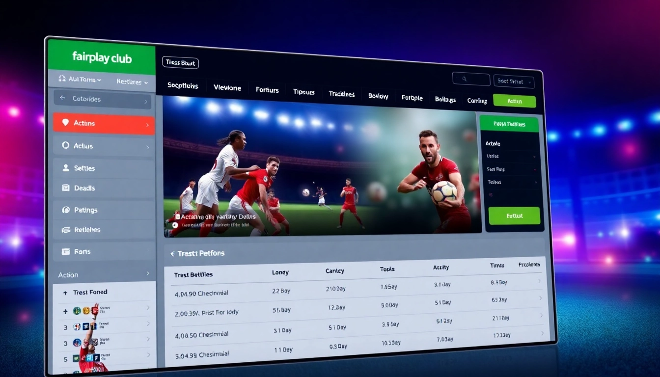 Fairplay club betting platform displayed on a user-friendly interface, highlighting sports betting features and vibrant design elements for easy navigation.